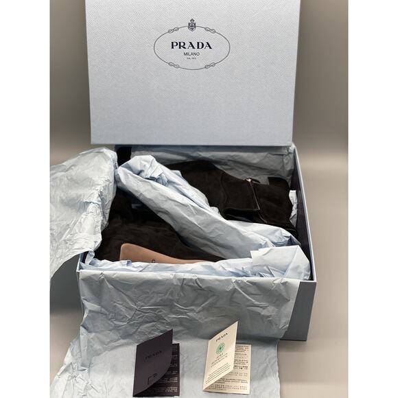 Prada Suede Block-Heel Ankle Booties sz. 36 EU (6 US) - Picture 6 of 7